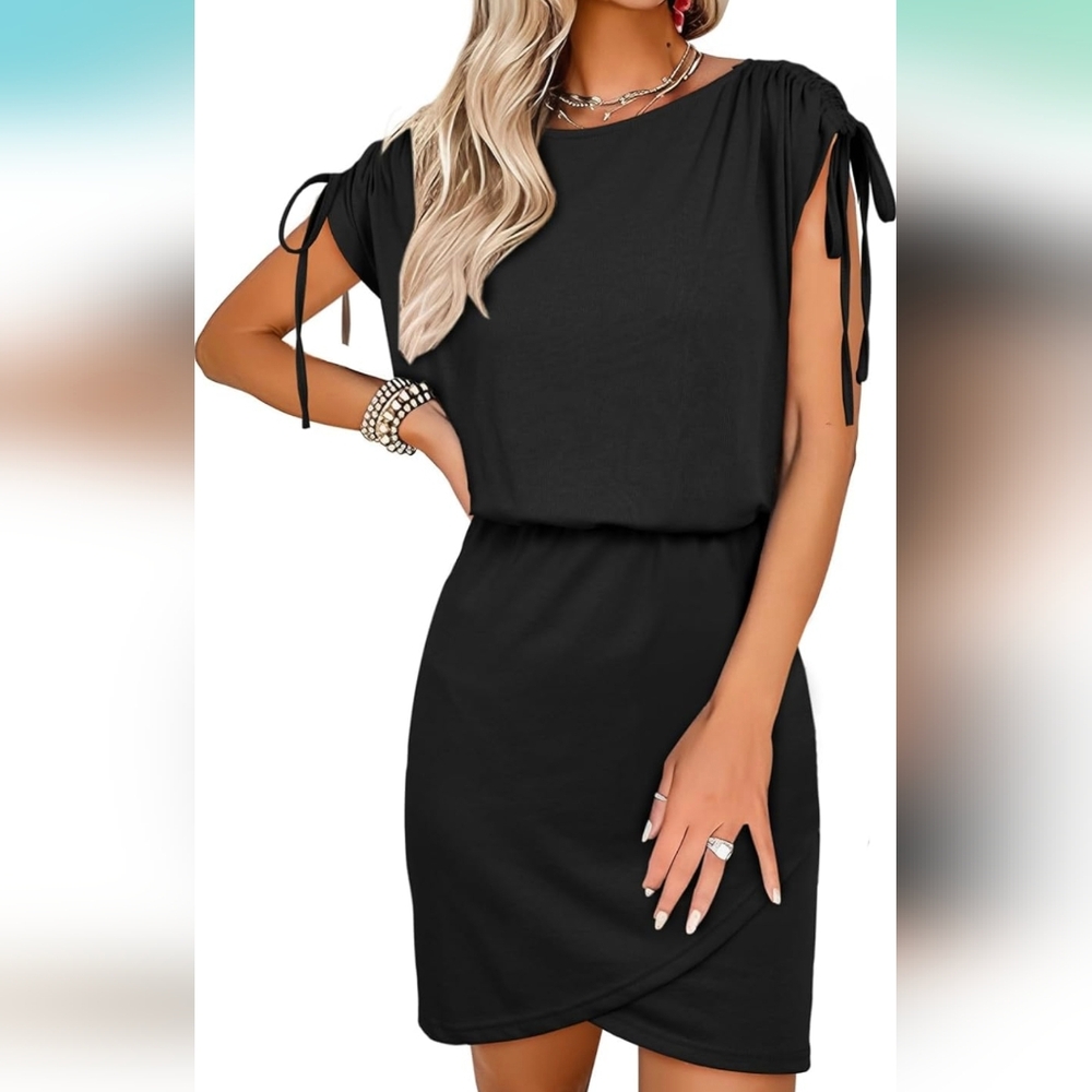 Chic Black Mini Dress with Tie Sleeves